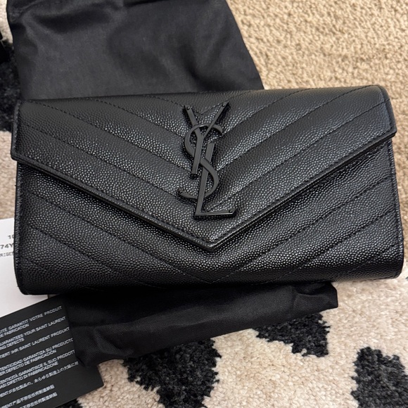 Saint Laurent Black Chevron Leather Wallet/Clutch - Picture 10 of 16